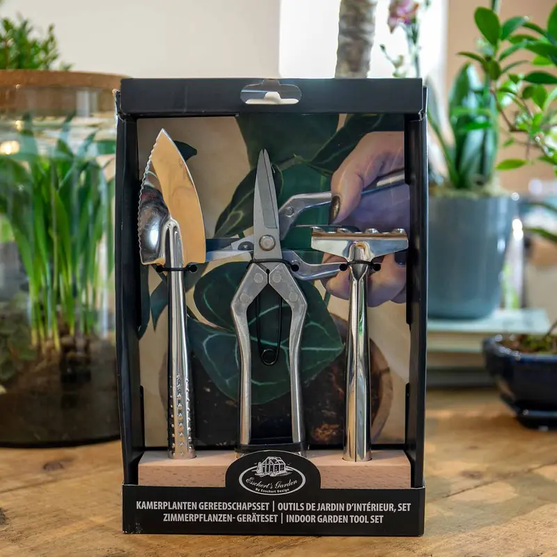 Indoor Garden Tool Set – Compact Stainless Steel Tools With Natural Wooden Stand 1