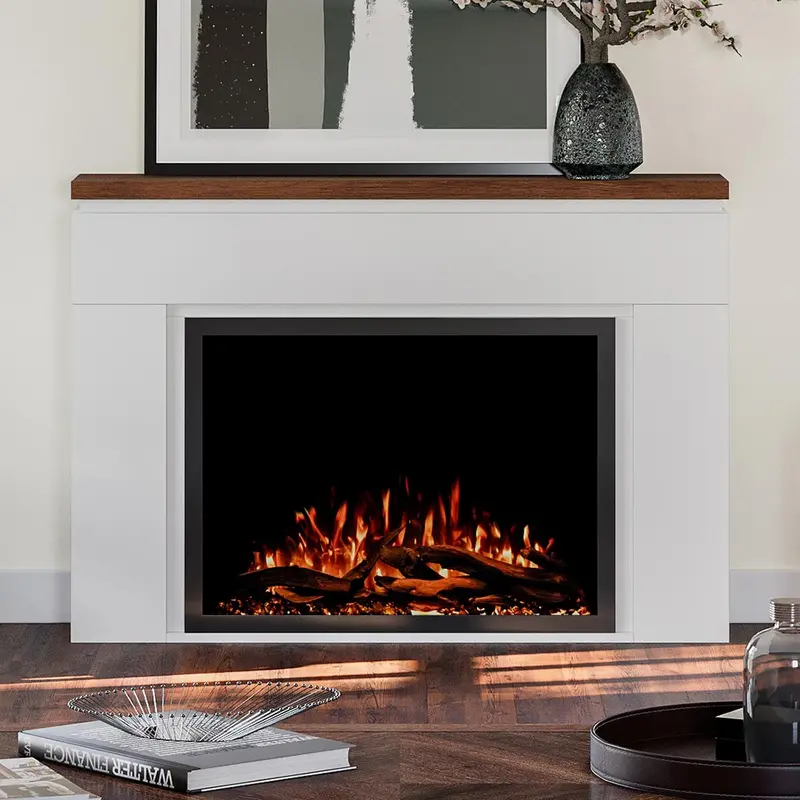 Modern Ember Sabrina Freestanding Plug-In Electric Fireplace With Wooden Mantel 1