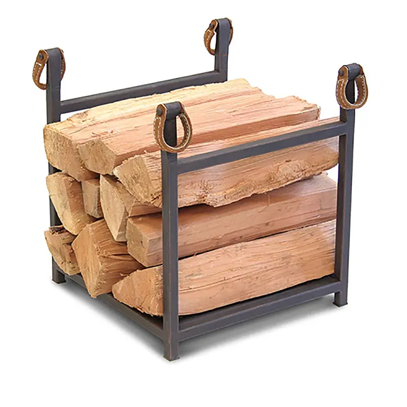Western Star Log Holder – Distressed Bronze Frame With Brown Suede Leather Handles (Model 18549) 1